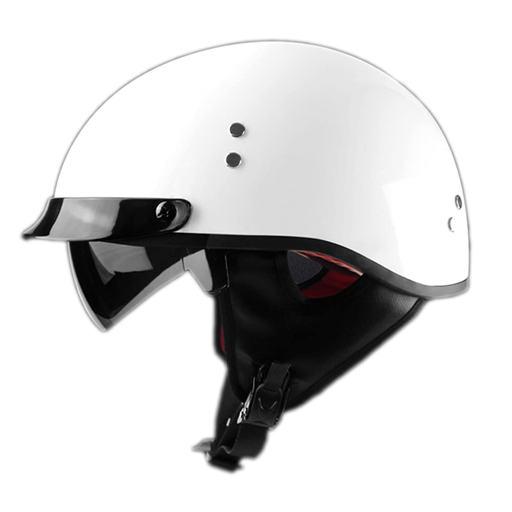 Woljay Halbhelme Motorrad Helm Halbschale Helm mit Built-in Visier mit Built-in Visier (L, White) von Woljay