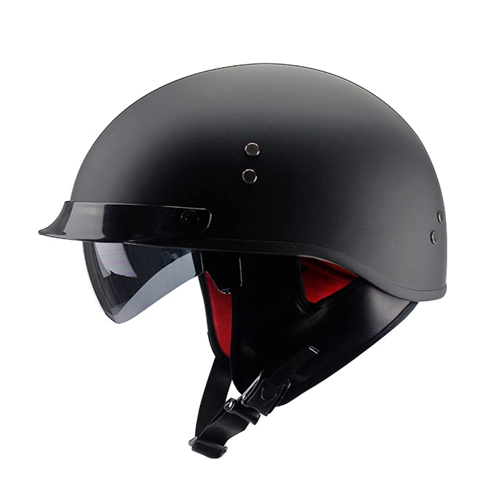 Woljay Halbhelme Motorrad Helm Halbschale Helm mit Built-in Visier mit Built-in Visier (M, Matte Black) von Woljay