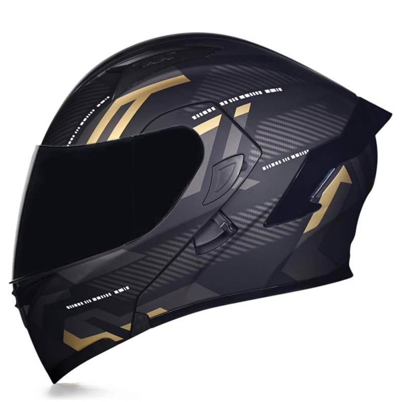 Woljay Integralhelm Klapphelm Motorrad Modularer Helm Motorrad Doppelvisier für Erwachsene Männer Frauen Moped Street Racing DOT / ECER22-05 Approved (Count Black Gold - Smoke Visor,L) von Woljay