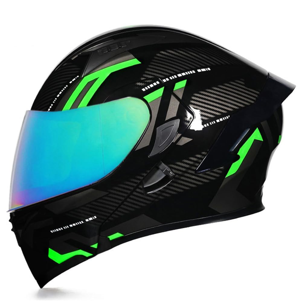 Woljay Integralhelm Klapphelm Motorrad Modularer Helm Motorrad Doppelvisier für Erwachsene Männer Frauen Moped Street Racing DOT / ECER22-05 Approved (Count Black Green - Multicolor Visor,XXL) von Woljay
