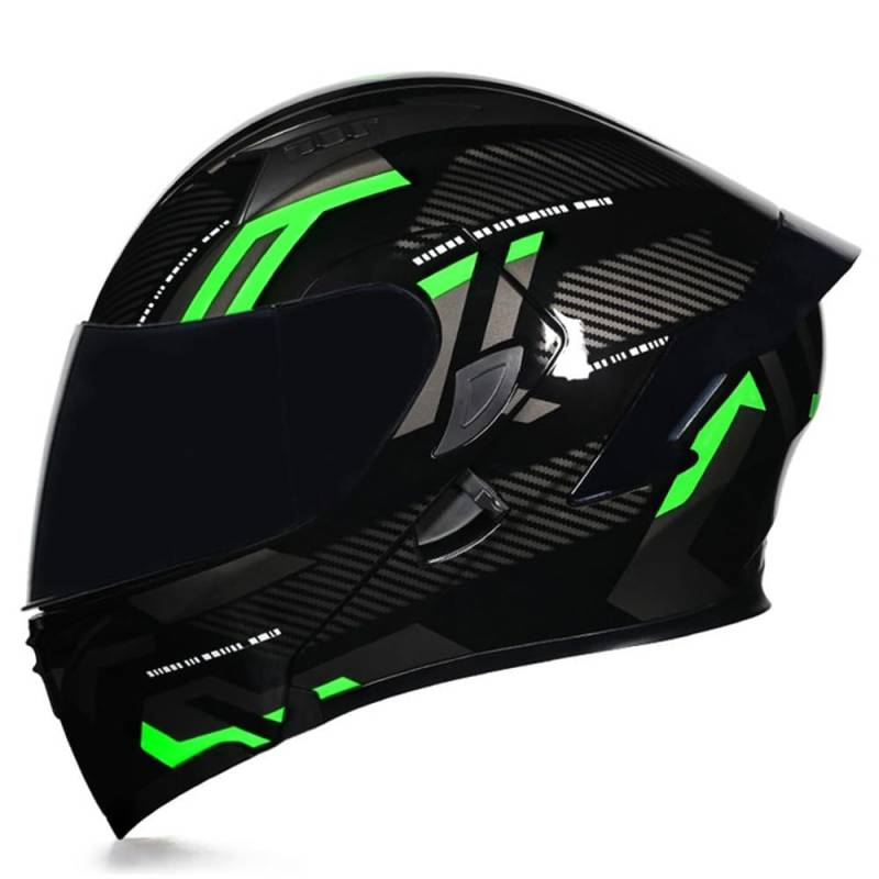 Woljay Integralhelm Klapphelm Motorrad Modularer Helm Motorrad Doppelvisier für Erwachsene Männer Frauen Moped Street Racing DOT / ECER22-05 Approved (Count Black Green - Smoke Visor,M) von Woljay
