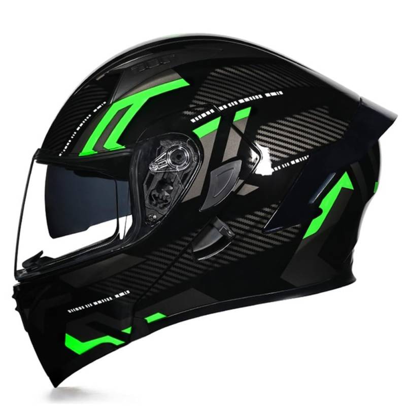 Woljay Integralhelm Klapphelm Motorrad Modularer Helm Motorrad Doppelvisier für Erwachsene Männer Frauen Moped Street Racing DOT / ECER22-05 Approved (Count Black Green - Transparent Visor,L) von Woljay