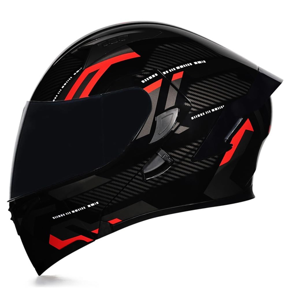 Woljay Integralhelm Klapphelm Motorrad Modularer Helm Motorrad Doppelvisier für Erwachsene Männer Frauen Moped Street Racing DOT / ECER22-05 Approved (Count Black Red - Smoke Visor,M) von Woljay