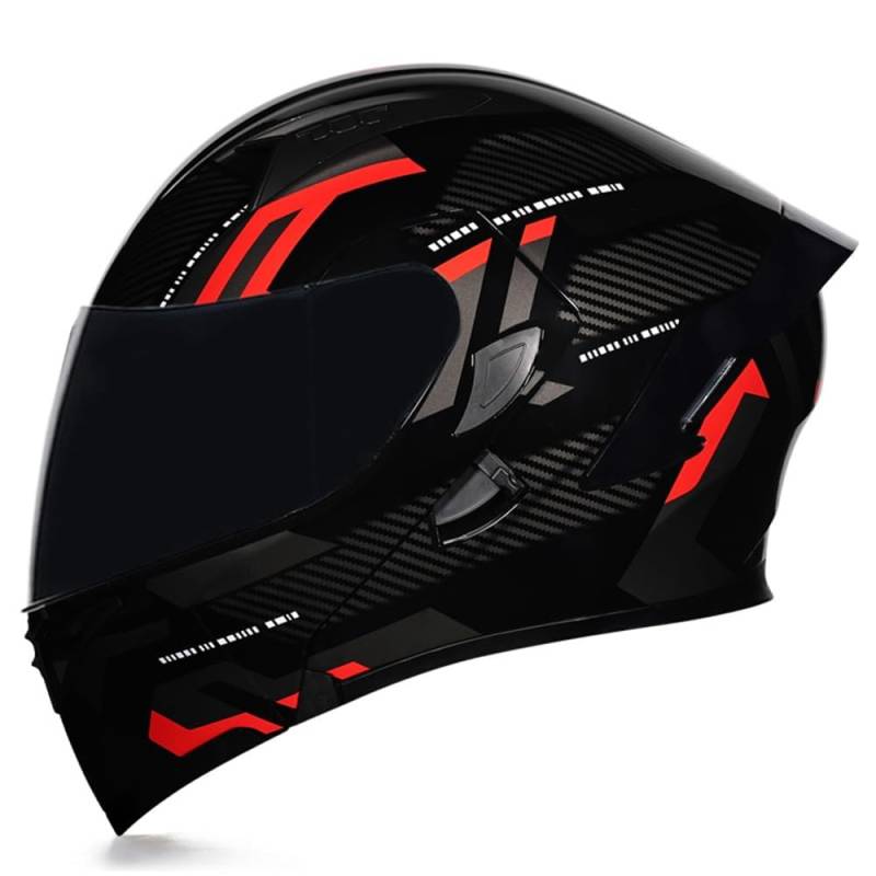 Woljay Integralhelm Klapphelm Motorrad Modularer Helm Motorrad Doppelvisier für Erwachsene Männer Frauen Moped Street Racing DOT / ECER22-05 Approved (Count Black Red - Smoke Visor,M) von Woljay