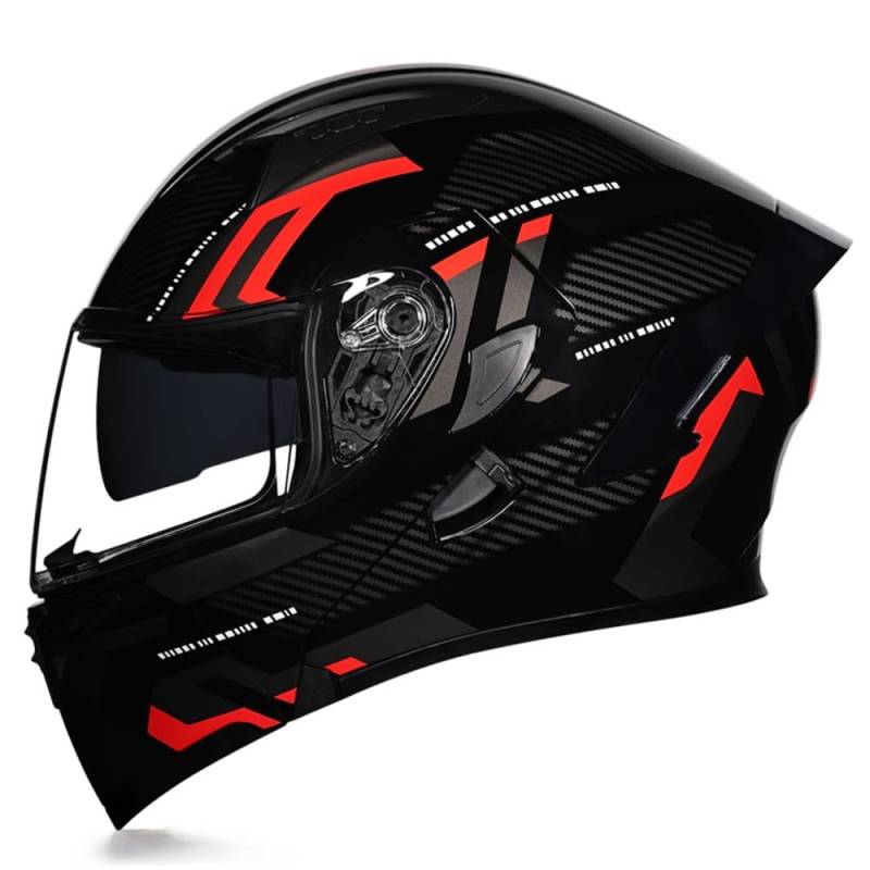 Woljay Integralhelm Klapphelm Motorrad Modularer Helm Motorrad Doppelvisier für Erwachsene Männer Frauen Moped Street Racing DOT / ECER22-05 Approved (Count Black Red - Transparent Visor,M) von Woljay