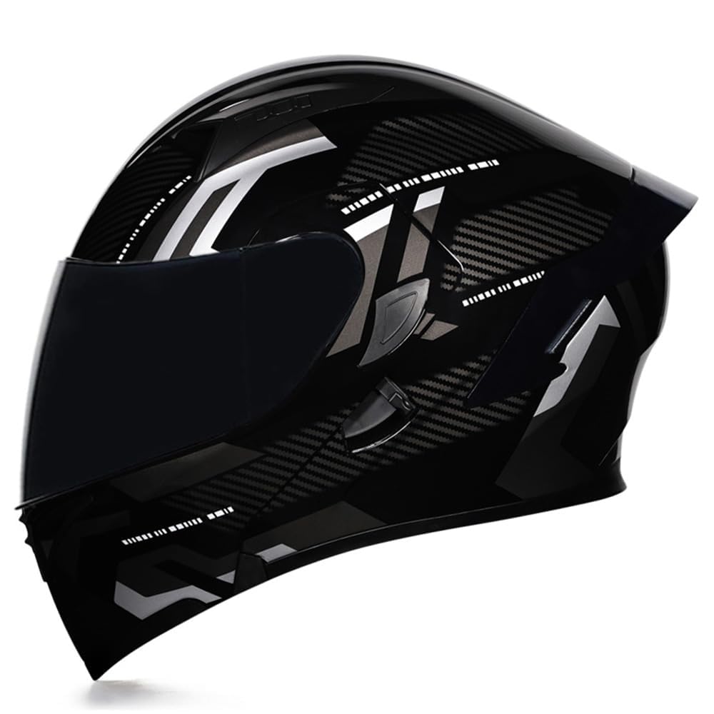 Woljay Integralhelm Klapphelm Motorrad Modularer Helm Motorrad Doppelvisier für Erwachsene Männer Frauen Moped Street Racing DOT / ECER22-05 Approved (Count Black Silver - Smoke Visor,L) von Woljay