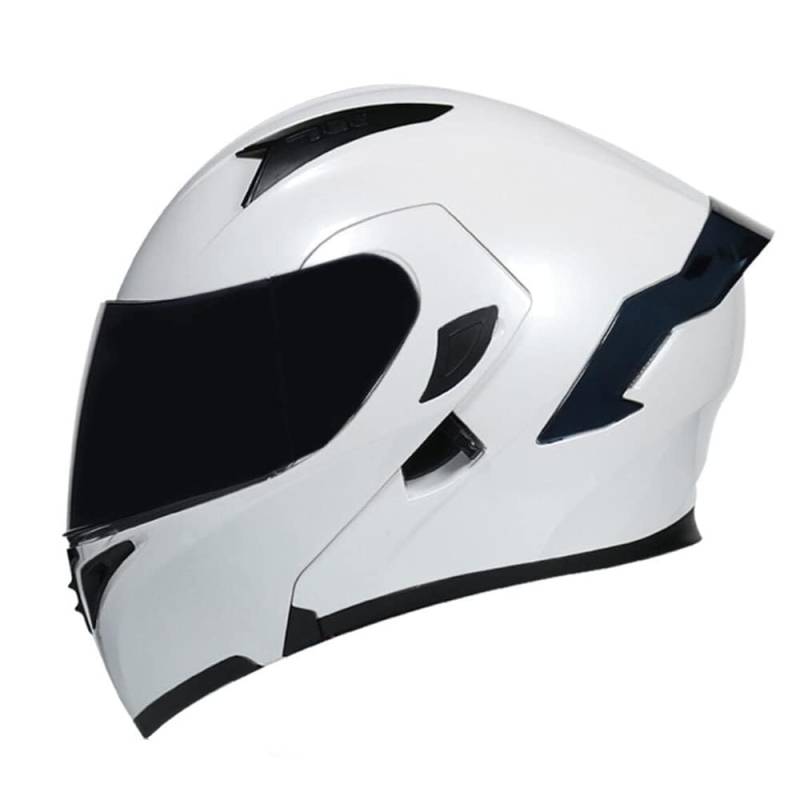 Woljay Integralhelm Klapphelm Motorrad Modularer Helm Motorrad Doppelvisier für Erwachsene Männer Frauen Moped Street Racing DOT / ECER22-05 Approved (White-Smoke Visor,M) von Woljay