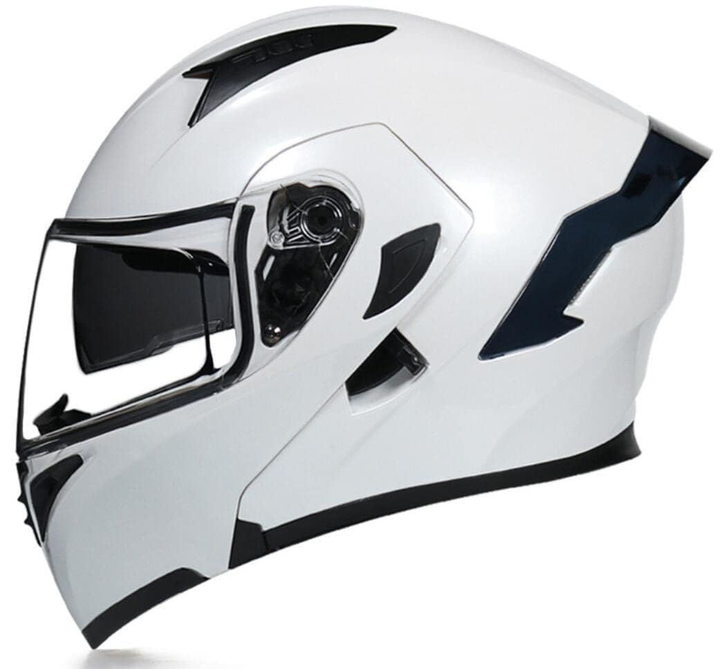 Woljay Integralhelm Klapphelm Motorrad Modularer Helm Motorrad Doppelvisier für Erwachsene Männer Frauen Moped Street Racing DOT / ECER22-05 Approved (White-Transparent Visor,L) von Woljay