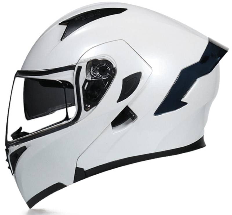 Woljay Integralhelm Klapphelm Motorrad Modularer Helm Motorrad Doppelvisier für Erwachsene Männer Frauen Moped Street Racing DOT / ECER22-05 Approved (White-Transparent Visor,L) von Woljay