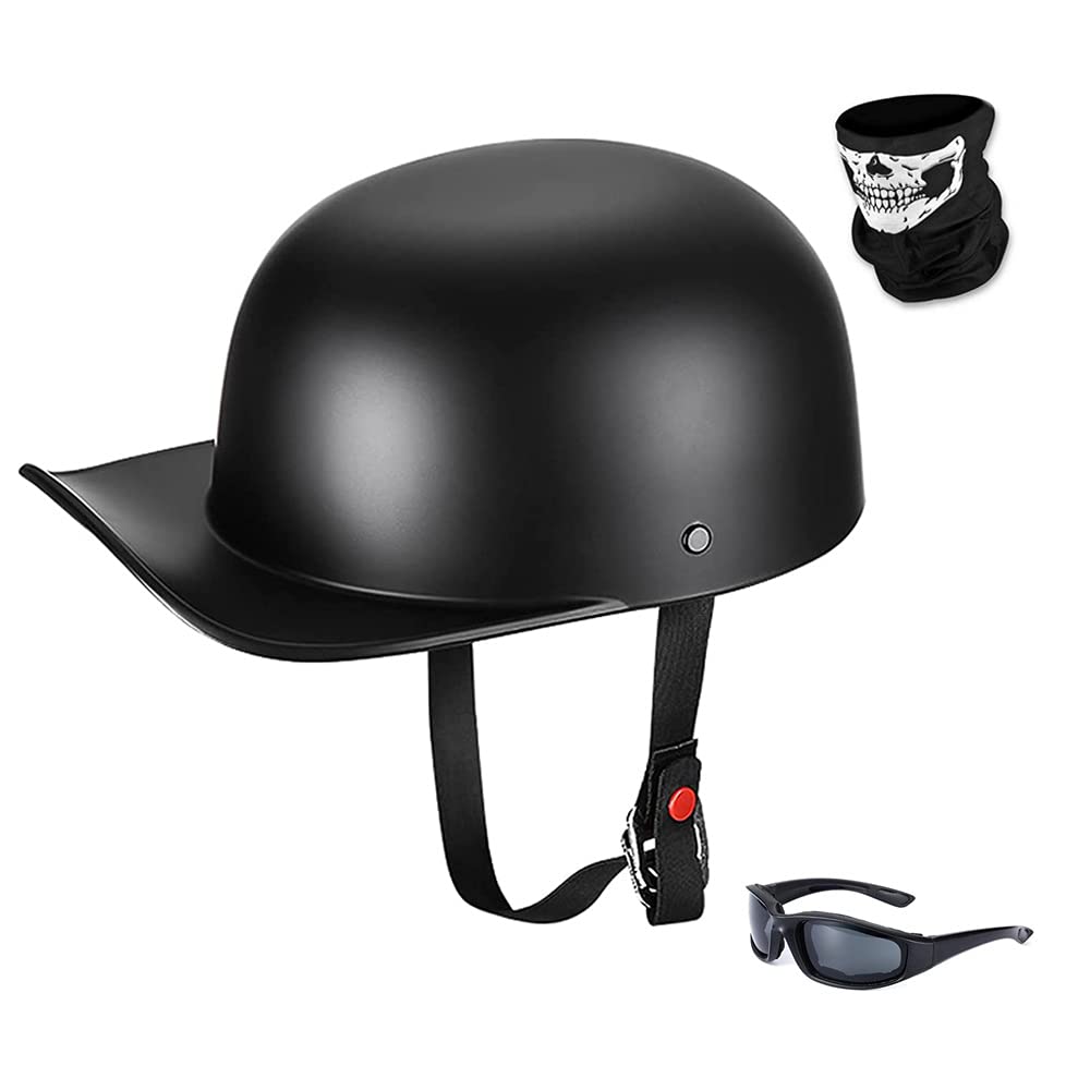 Woljay Jahrgang Jethelm Motorradhelm Retro Baseball Kappe Halbhelm Männer Frauen für Kreuzer Straße Roller Moped mit Maske Gläser - DOT Certified (Matte Black,M) von Woljay