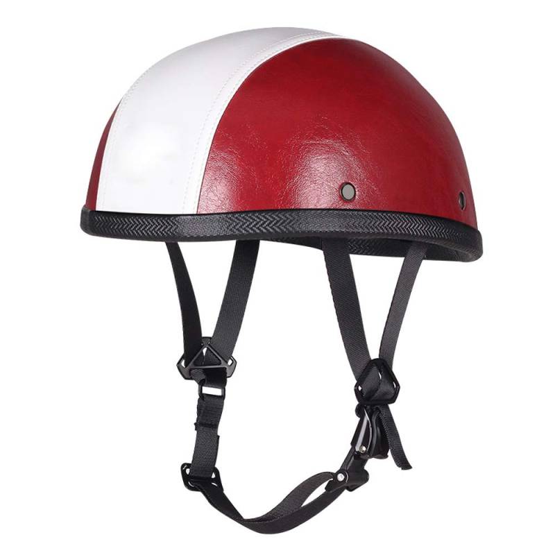 Woljay Leder Halbhelm Motorrad Biker Jahrgang Touring Kreuzer Roller Helme Einheitsgröße (Rot-weiß) von Woljay