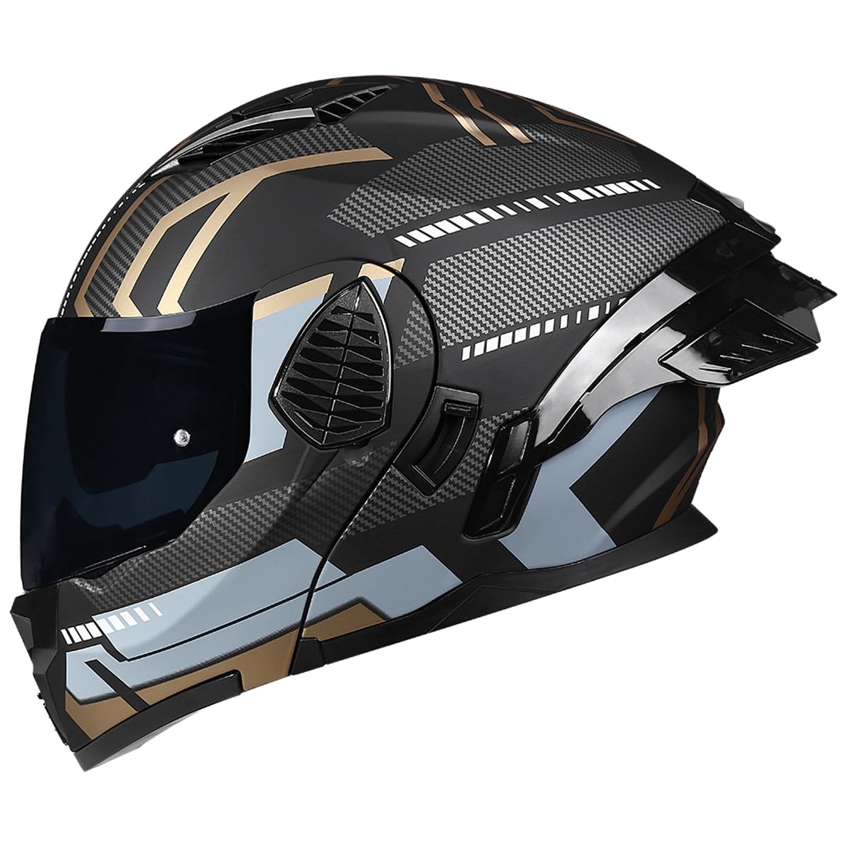 Woljay Motorrad Integral Klapphelm mit Doppelvisier integriertes Motorrad für Erwachsene Männer und Frauen Straßenrennen Moped DOT/ECE Zugelassen (Black Gold-Smoke Visor,Large) von Woljay