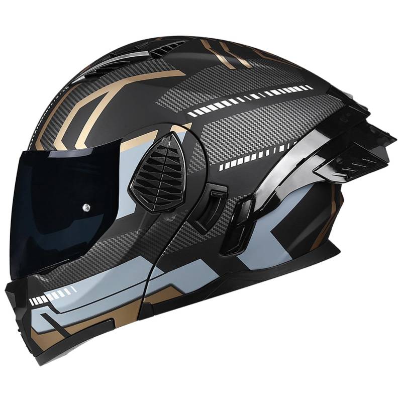 Woljay Motorrad Integral Klapphelm mit Doppelvisier integriertes Motorrad für Erwachsene Männer und Frauen Straßenrennen Moped DOT/ECE Zugelassen (Black Gold-Smoke Visor,Large) von Woljay
