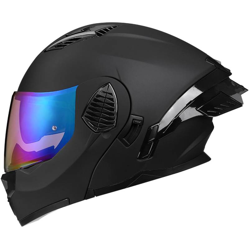 Woljay Motorrad Integral Klapphelm mit Doppelvisier integriertes Motorrad für Erwachsene Männer und Frauen Straßenrennen Moped DOT/ECE Zugelassen (Matte Black-Blue Transparent Visor,Small) von Woljay