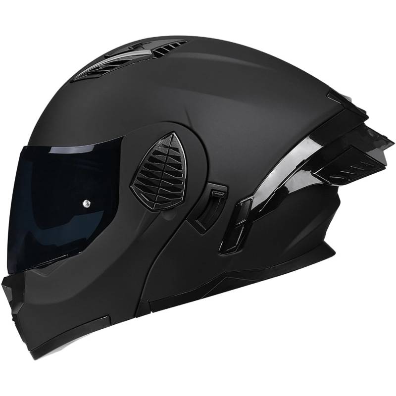 Woljay Motorrad Integral Klapphelm mit Doppelvisier integriertes Motorrad für Erwachsene Männer und Frauen Straßenrennen Moped DOT/ECE Zugelassen (Matte Black-Smoke Visor,X-Large) von Woljay