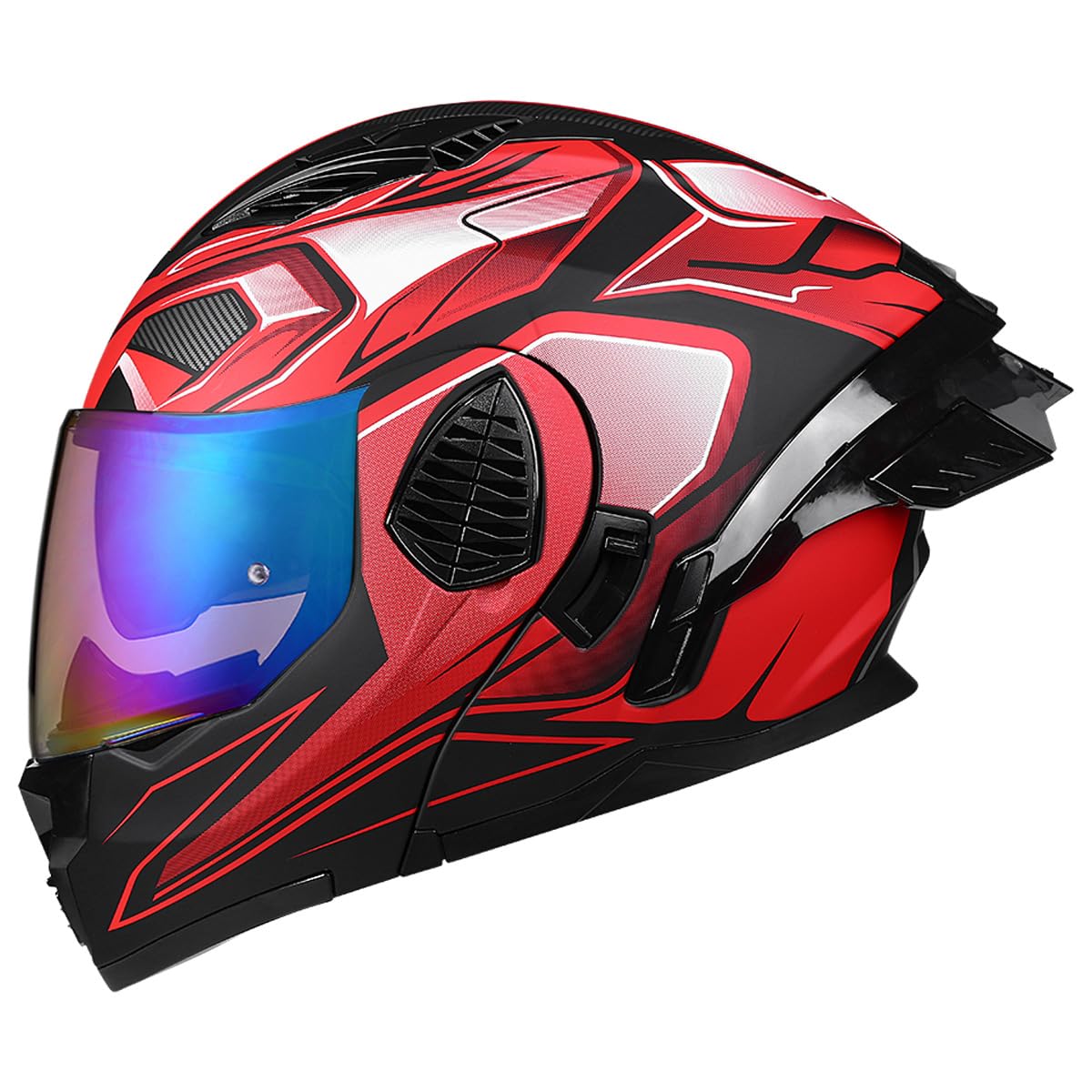Woljay Motorrad Integral Klapphelm mit Doppelvisier integriertes Motorrad für Erwachsene Männer und Frauen Straßenrennen Moped DOT/ECE Zugelassen (Red-Blue Transparent Visor,Large) von Woljay