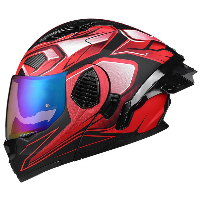 Woljay Motorrad Integral Klapphelm mit Doppelvisier integriertes Motorrad für Erwachsene Männer und Frauen Straßenrennen Moped DOT/ECE Zugelassen (Red-Blue Transparent Visor,Large) von Woljay
