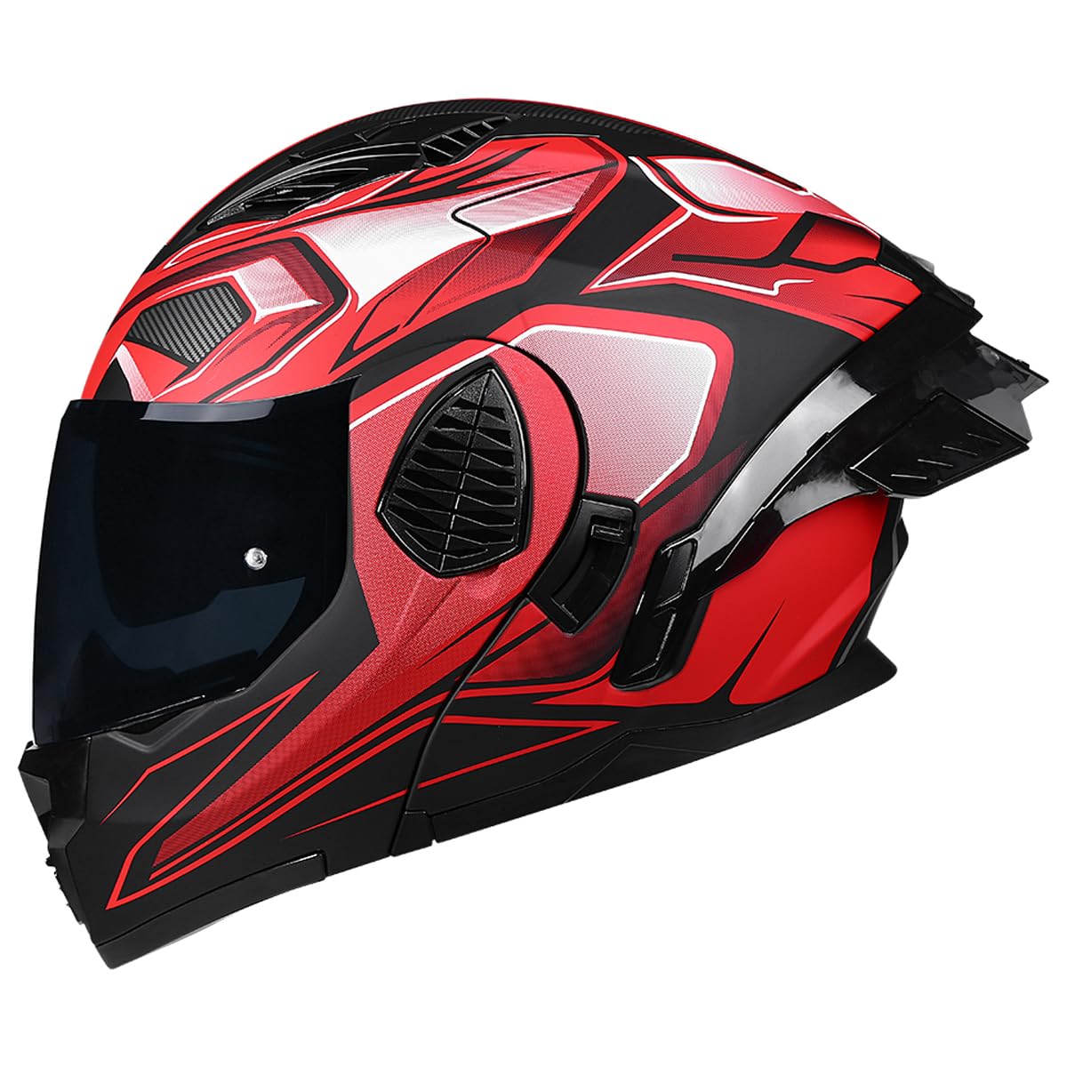 Woljay Motorrad Integral Klapphelm mit Doppelvisier integriertes Motorrad für Erwachsene Männer und Frauen Straßenrennen Moped DOT/ECE Zugelassen (Red-Smoke Visor,Large) von Woljay