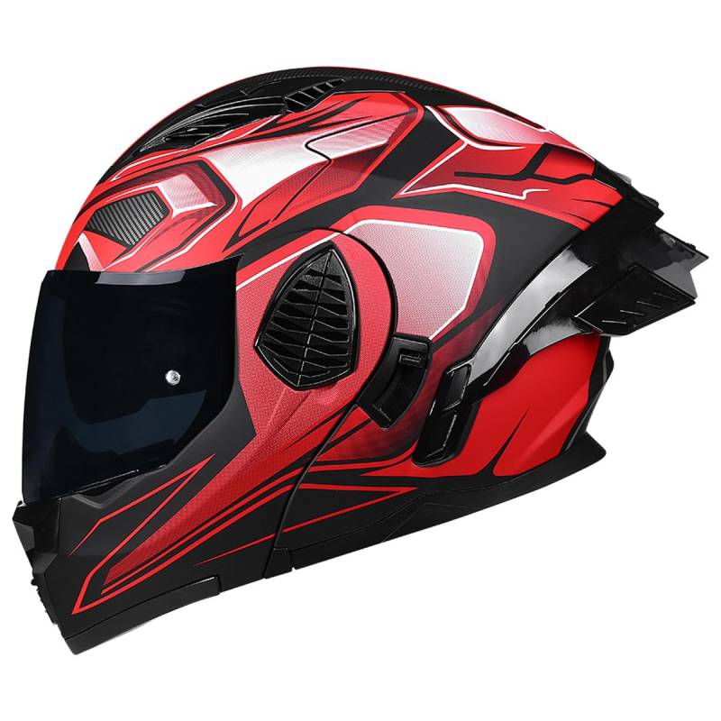 Woljay Motorrad Integral Klapphelm mit Doppelvisier integriertes Motorrad für Erwachsene Männer und Frauen Straßenrennen Moped DOT/ECE Zugelassen (Red-Smoke Visor,Large) von Woljay