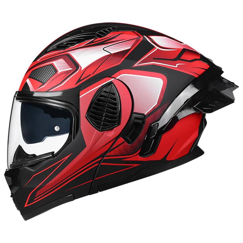 Woljay Motorrad Integral Klapphelm mit Doppelvisier integriertes Motorrad für Erwachsene Männer und Frauen Straßenrennen Moped DOT/ECE Zugelassen (Red-Transparent Visor,X-Large) von Woljay
