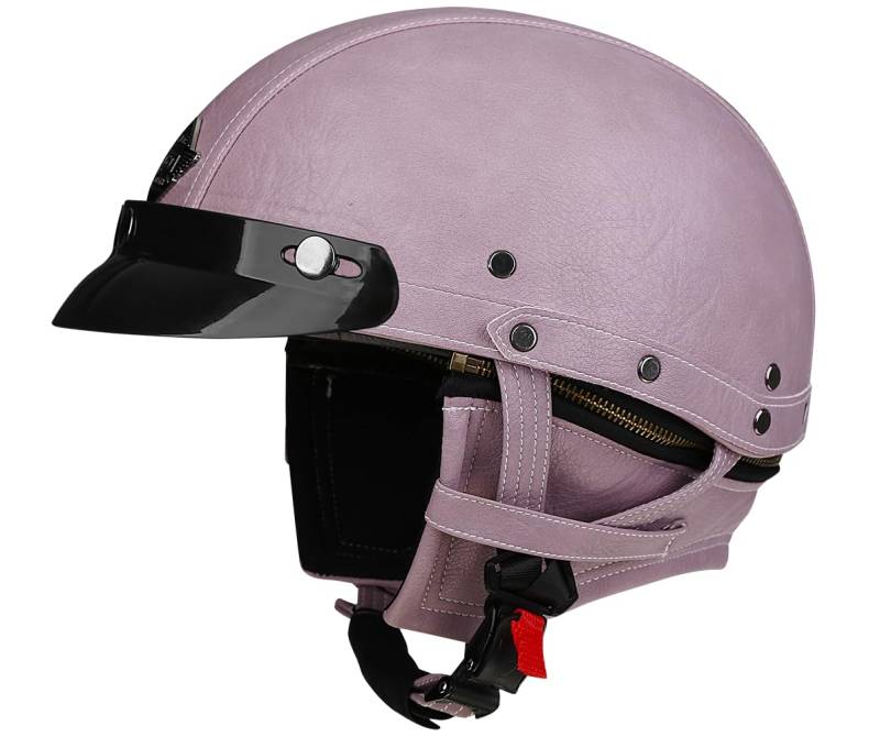 Woljay Vintage Retro Leder Motorrad Halbhelm Herren Damen Erwachsene für Cruiser Scooter Bike mit Schutzbrille Maske - DOT ECE geprüft (Purple,M) von Woljay