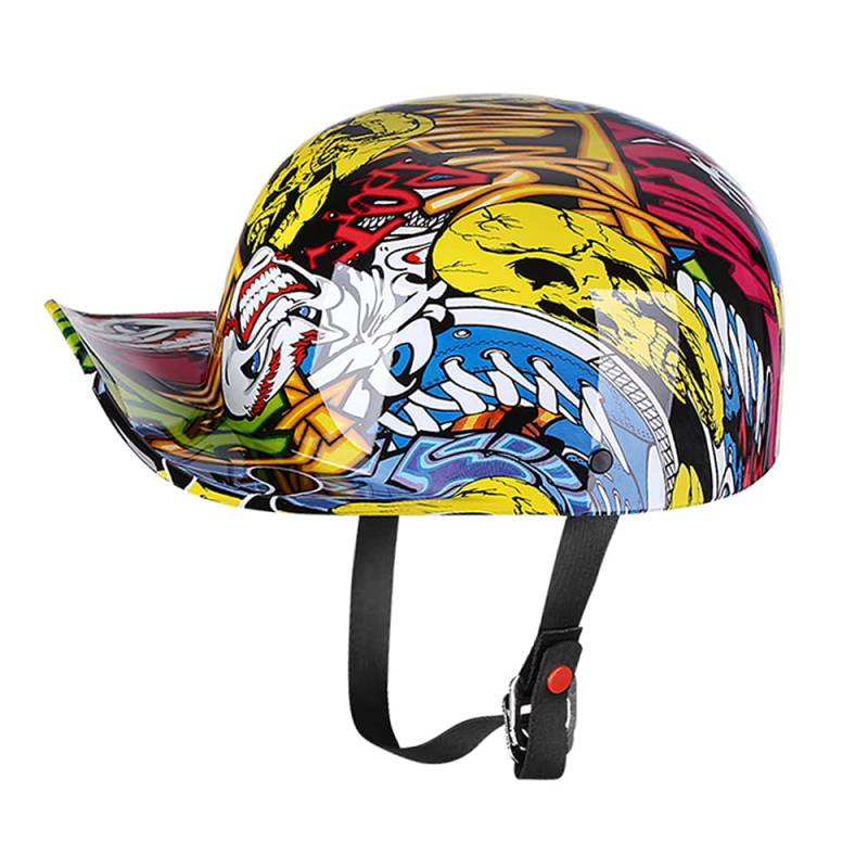 Woljay Jahrgang Jethelm Motorradhelm Retro Baseball Kappe Halbhelm Männer Frauen für Kreuzer Straße Roller Moped - DOT Certified (Painting,XXL) von Woljay