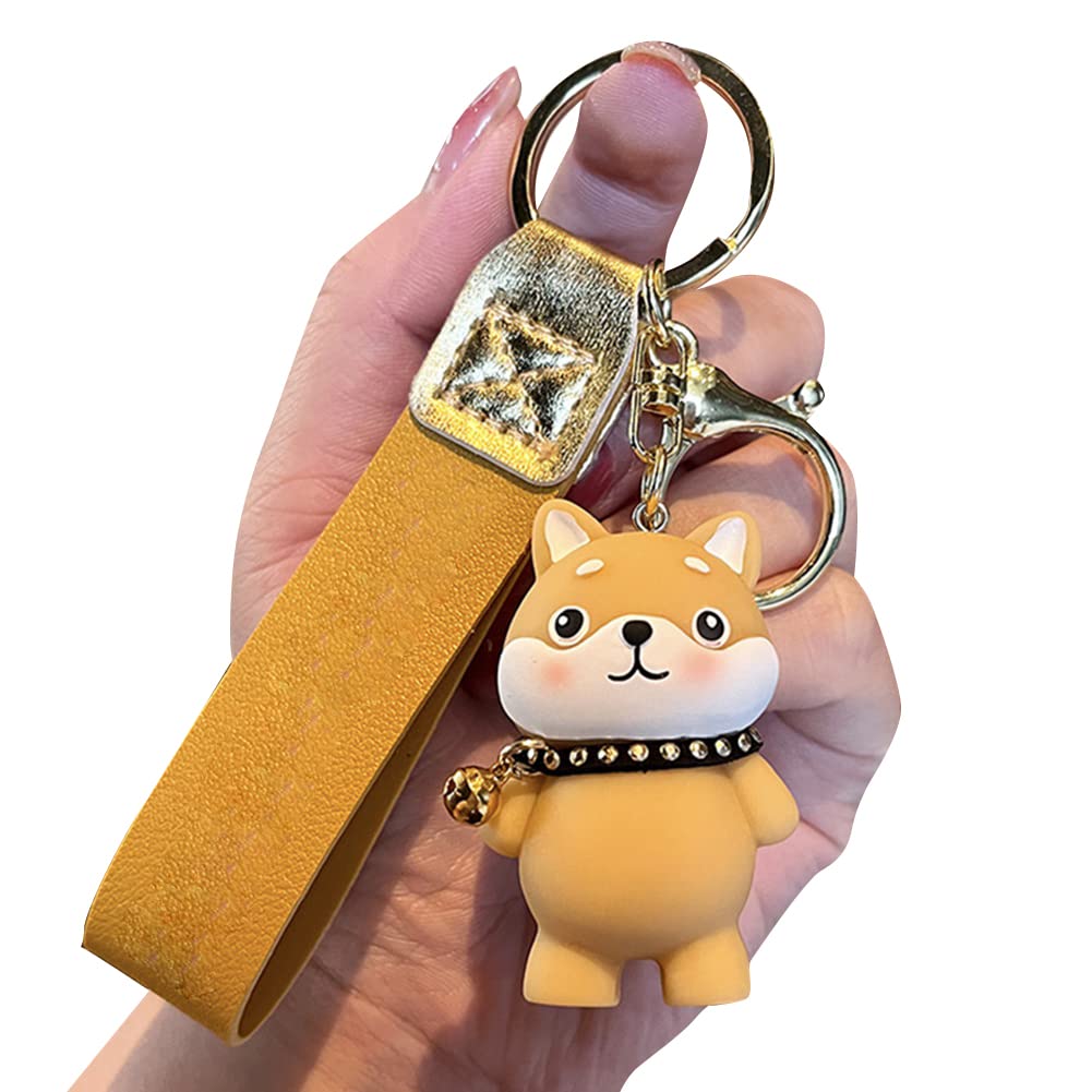 Wooauto Shiba Inu Mini Schlüsselanhänger Niedlicher Cartoon Kawaii entzückender Hund Harz Anhänger Metall Autoschlüssel Ring Schlüsselbund Tasche Schlüsselbund Halter für Frauen Mädchen,gelb von Wooauto