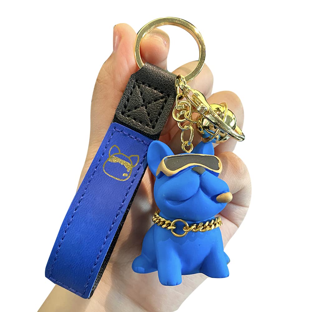Wooauto Tasche Schlüsselanhänger Anhänger, Französische Bulldogge Harz Schlüsselbund Niedlicher Cartoon Hund Schlüsselanhänger Kreativer Keychain Taschenanhänger Autoschlüssel Ornamente,blau von Wooauto