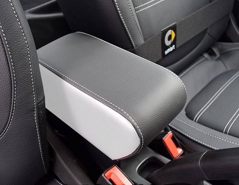 Armlehne kompatibel kompatibel mit Smart 453 ForTwo und ForFour und EQ schwarz weiße Seiten und weiße Nähte, verstellbar und Stauraum von WOOD COMPANY