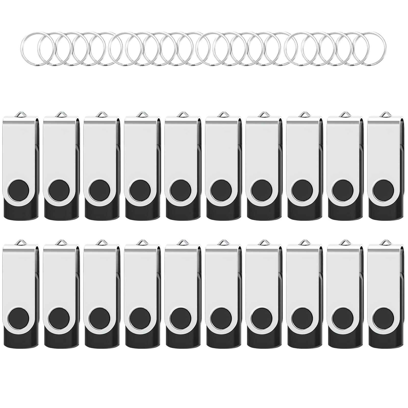 Wooolken USB Stick 8GB 20 Stück High Speed USB 2.0 Speicherstick Swivel Datenspeicher Metall Memory Sticks Flash Drive (Schwarz) von Wooolken