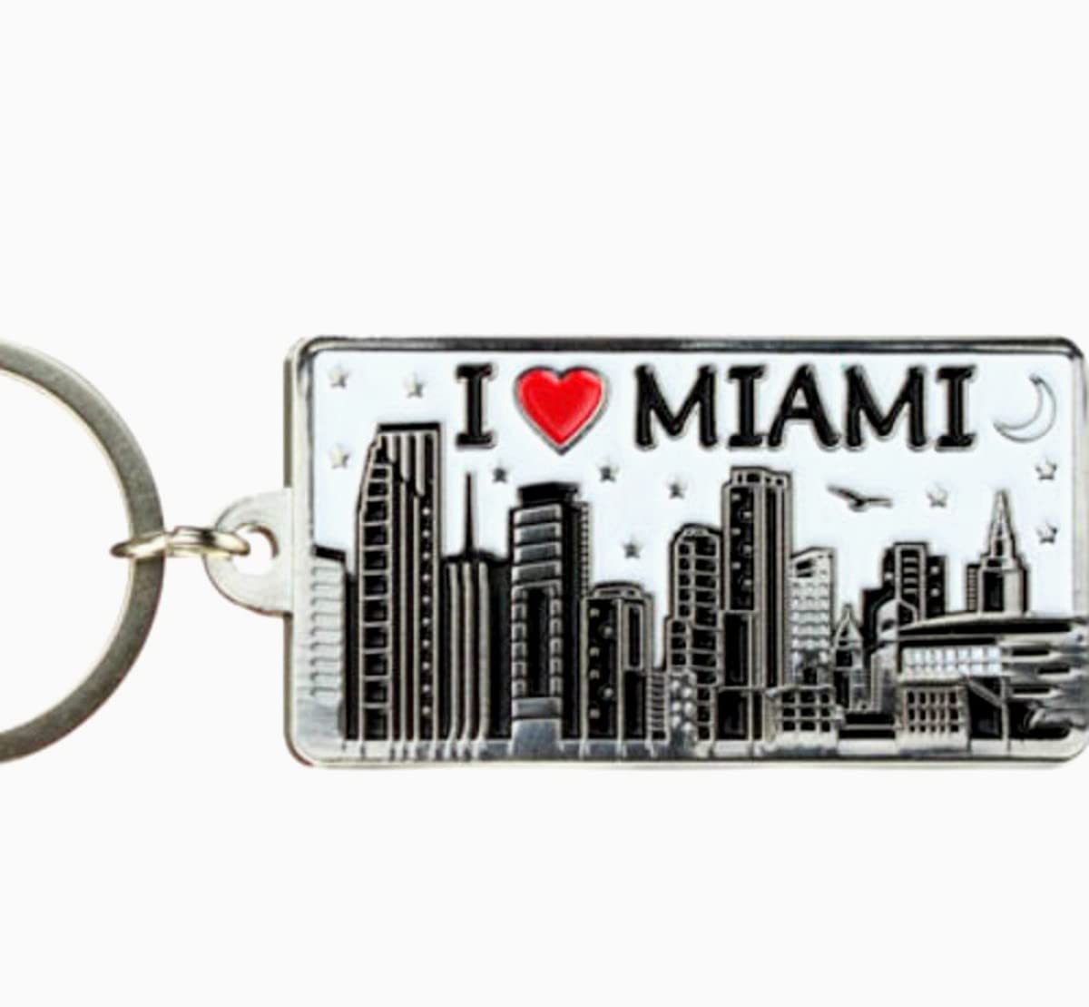 World By Shotglass Miami White Skyline Rechteckiger Metall-Schlüsselanhänger, 5,7 x 3,2 cm, Mehrfarbig, 2.25" X 1.25" von World By Shotglass