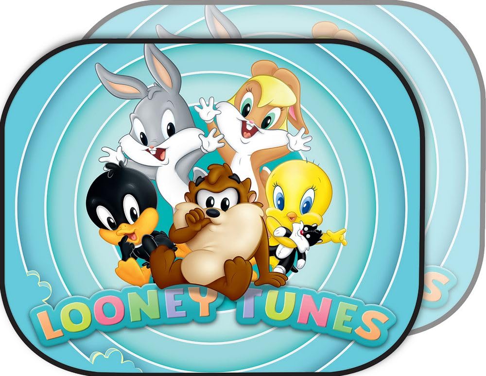 Warner Bros Paar seitliche Auto Sonnenschutz Baby Looney Tunes Kind Mädchen 44x35cm Cartoons Bugs Bunny Duffy Duck Lola Bunny Titti Sylvestro Taz, blau von Warner Bros