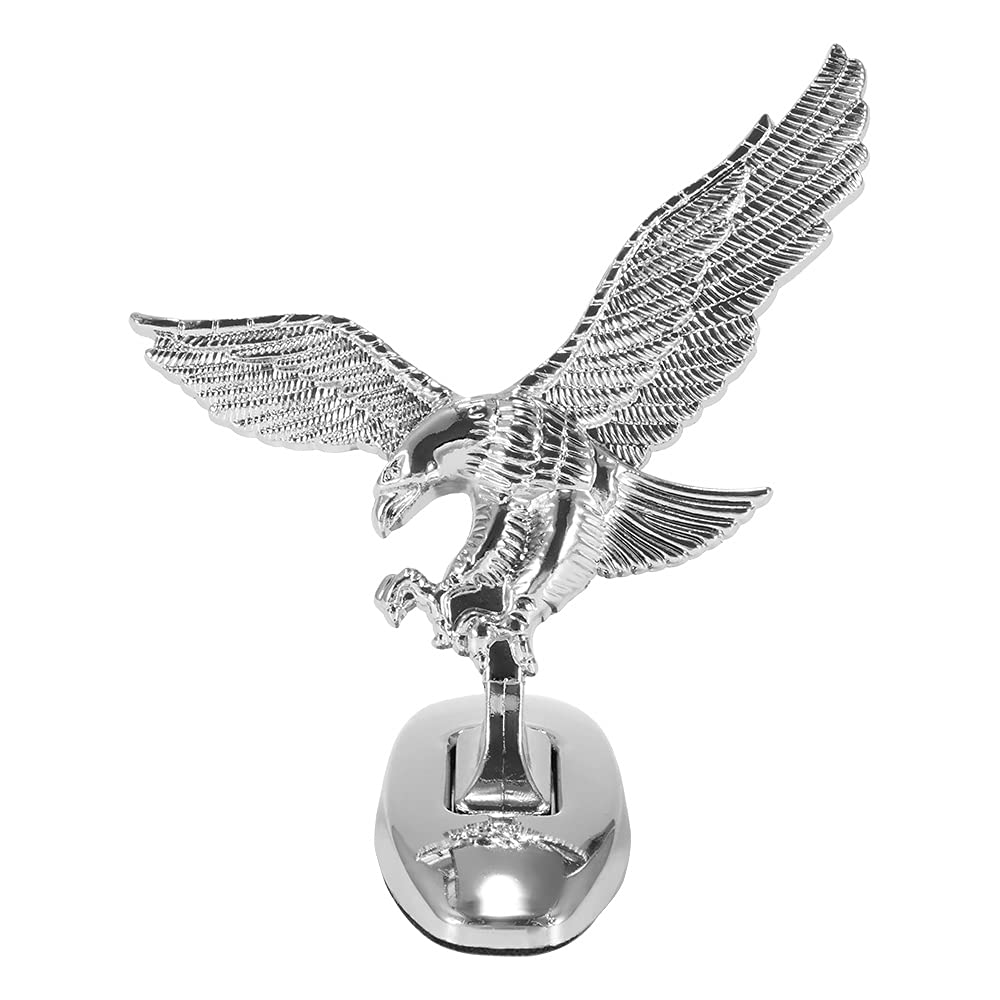Auto Emblem, Adler Statue Kotflügel Ornament Kühlerfiguren für Autos Eagle Kopf Motorhaube, 3D Logo Auto Abzeichen für Motorrad Geländefahrzeug Silber von Wowlela
