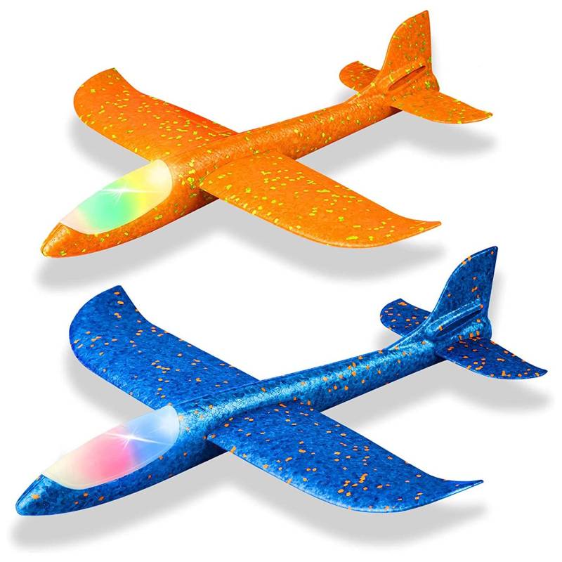 Wrtysully 2 Pack LED Licht Flugzeug 48CM GroßEs Werfen Schaum Flugzeug Draussen Sport Hinterhof Geburtstag Feier Kinder Optimale Geschenke von Wrtysully