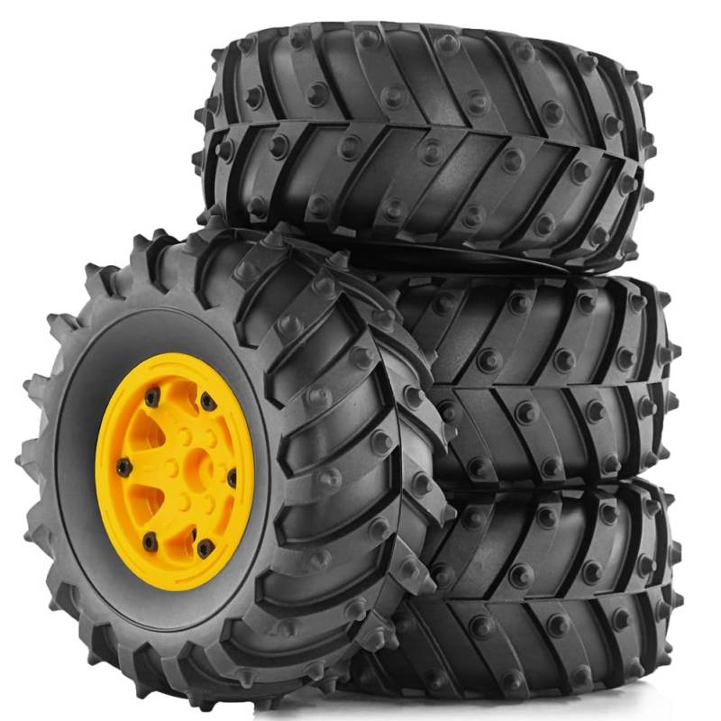 Wrtysully 4 Stück 128 mm 1/10- Beadlock-Felgengummireifensatz für 1/10 RC Crawler Car TRX4 D90 D110 Axial SCX10 Gelb von Wrtysully
