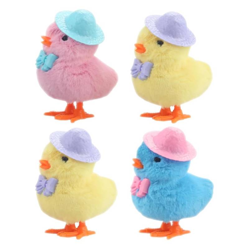 Wrtysully 4er-Pack Springende Aufzieh-Plüschtiere für Kleinkinder und Kinder, die auf ein Osterhuhn mit Hut Hüpfen von Wrtysully
