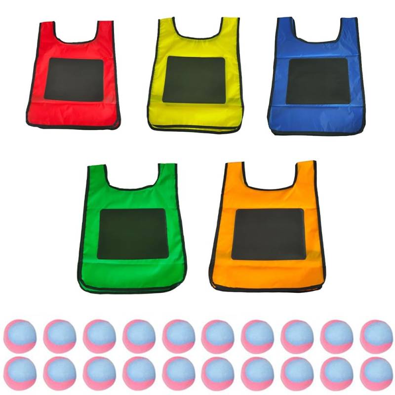 Wrtysully Eludeball-Spielset - 5-Teiliges Kinder-Eludeball-Tag-Klebewesten mit 20 Sport-Elude-Bällen für Indoor-Outdoor-Spielplatzspiele S von Wrtysully