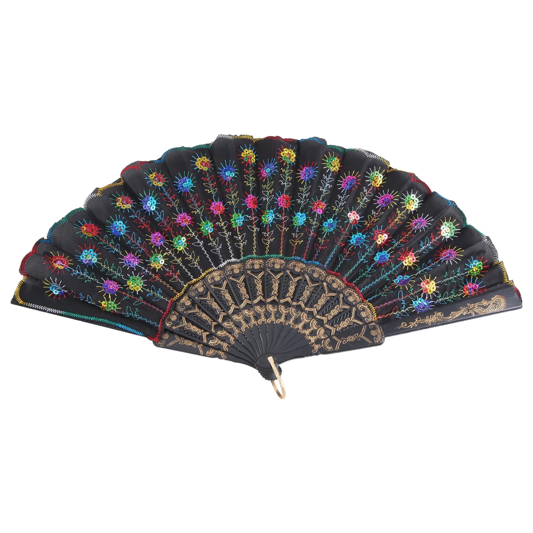 Wrtysully Farbiges gesticktes Blumenmuster Schwarz Tuch-faltender Handventilator fuer Wrtysully Farbiges gesticktes Blumenmuster Schwarz Tuch-faltender Handventilator fuer von Wrtysully