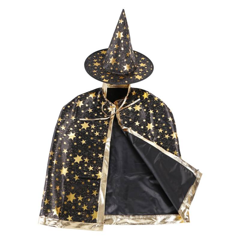 Wrtysully Halloween Kostueme Hexe Zauberer Umhang mit Hut fuer Kinder Maedchen Schwarz von Wrtysully