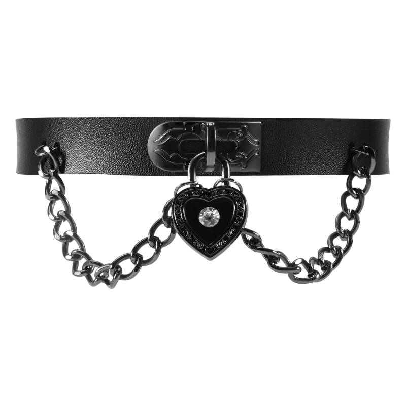 Wrtysully Leder Herzanhaenger Kette Halsband Gothic Punk Choker Schwarz von Wrtysully