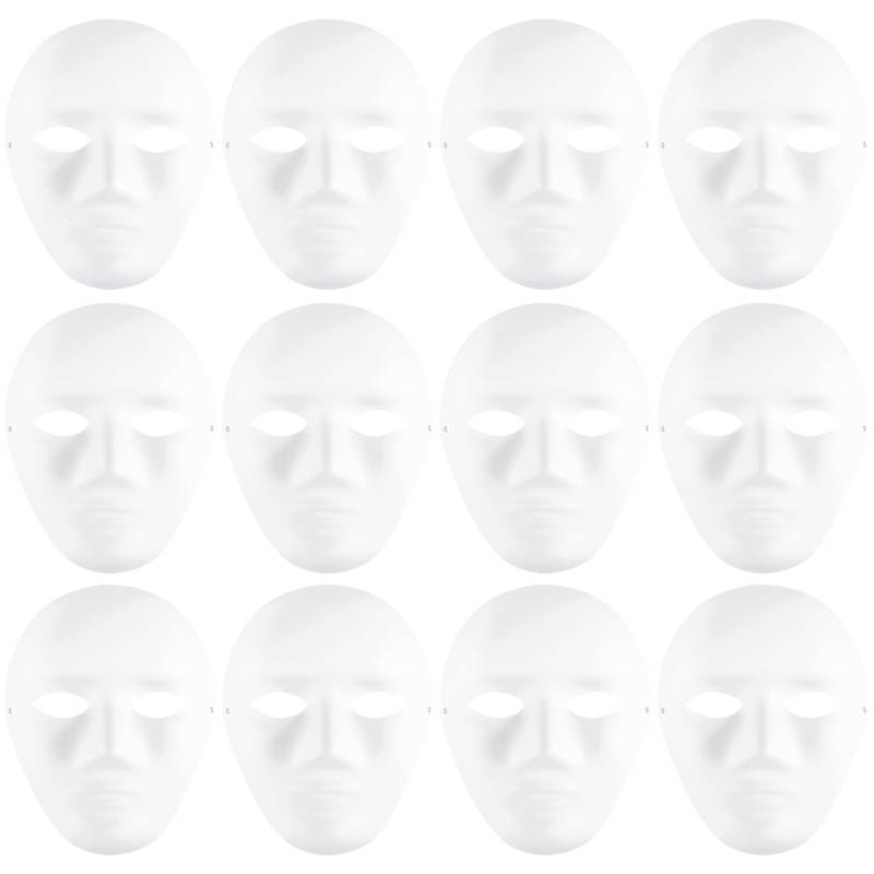 Wrtysully Weiße Maske, 12 Stück Halloween Vollgesichts Maske Leere Diy Maske Tanz Cosplay Party Plain Masquerade Papier Mask zum Dekorieren von Wrtysully