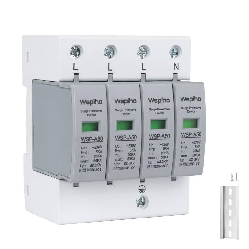 WSPIHO 4-Polig Überspannungsschutz,Überspannungsableiter Typ 1+Typ 2,230V Überspannungsschutzgerät für den Blitzschutz Surge Arrester Surge Protection von Wspiho
