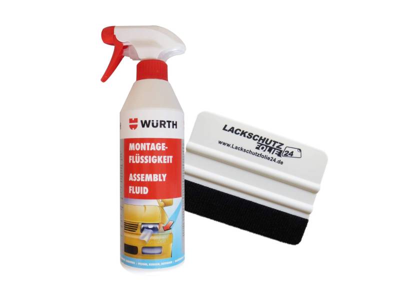 Würth- Montageflüssigkeit für selbstklebende Folien (39,80 €/l) + Montagerakel mit Filzkante Profi gratis von IUSOT