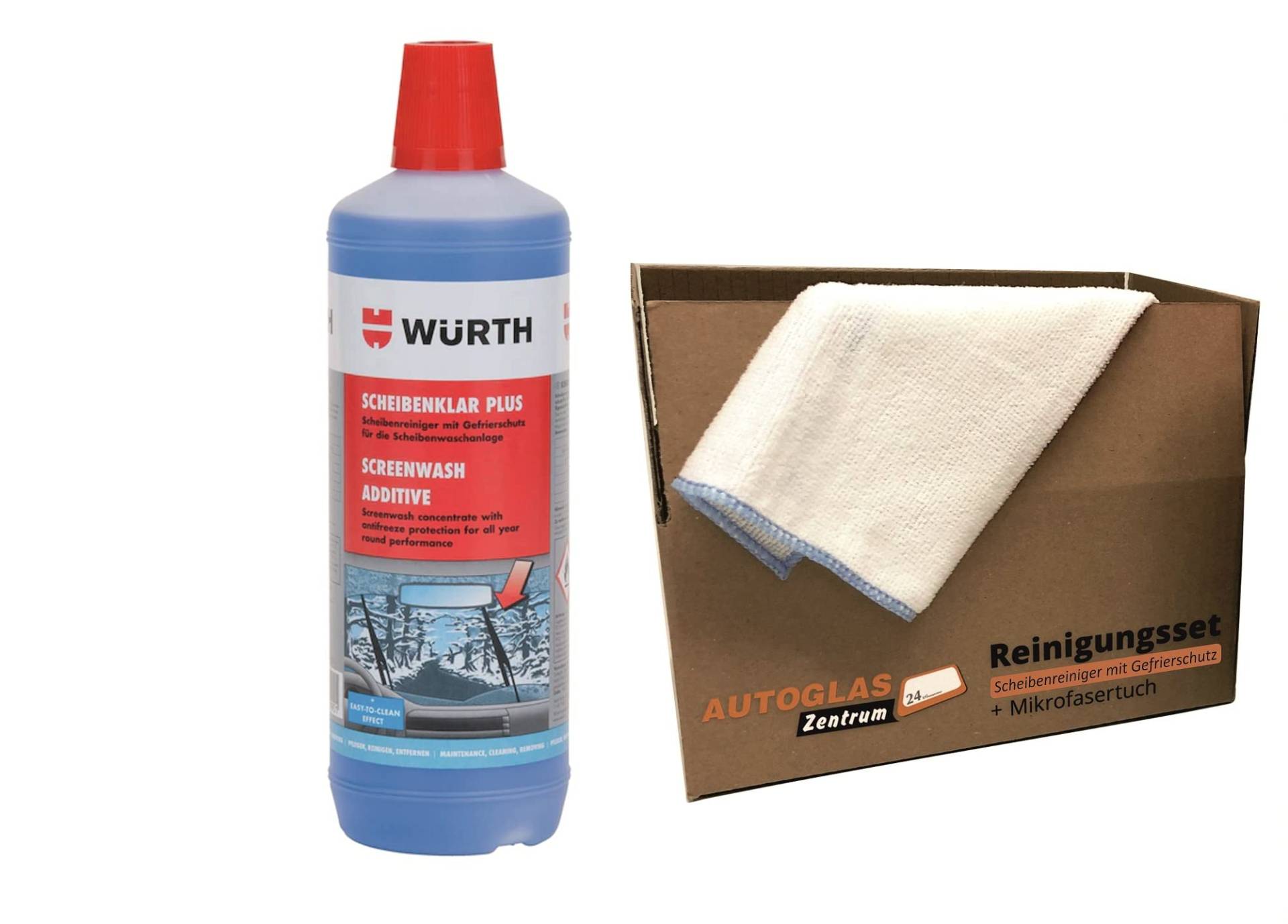 Würth- Waschanlagen-Zusatz Winter | Scheibenreiniger PLUS (10,99 €/l) inkl. Gefrierschutz bis max. -63 °C + 1 Microfasertuch Classic gratis von Wuerth