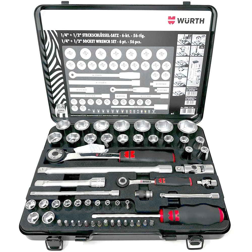Würth Zebra Steckschlüssel 1/4 + 1/2 Zoll Sortiment 6-kant 56 Teile in Metallkassette Würth Zebra Steckschlüssel 1/4 + 1/2 Zoll Sortiment 6-kant 56 Teile in Metallkassette von Würth