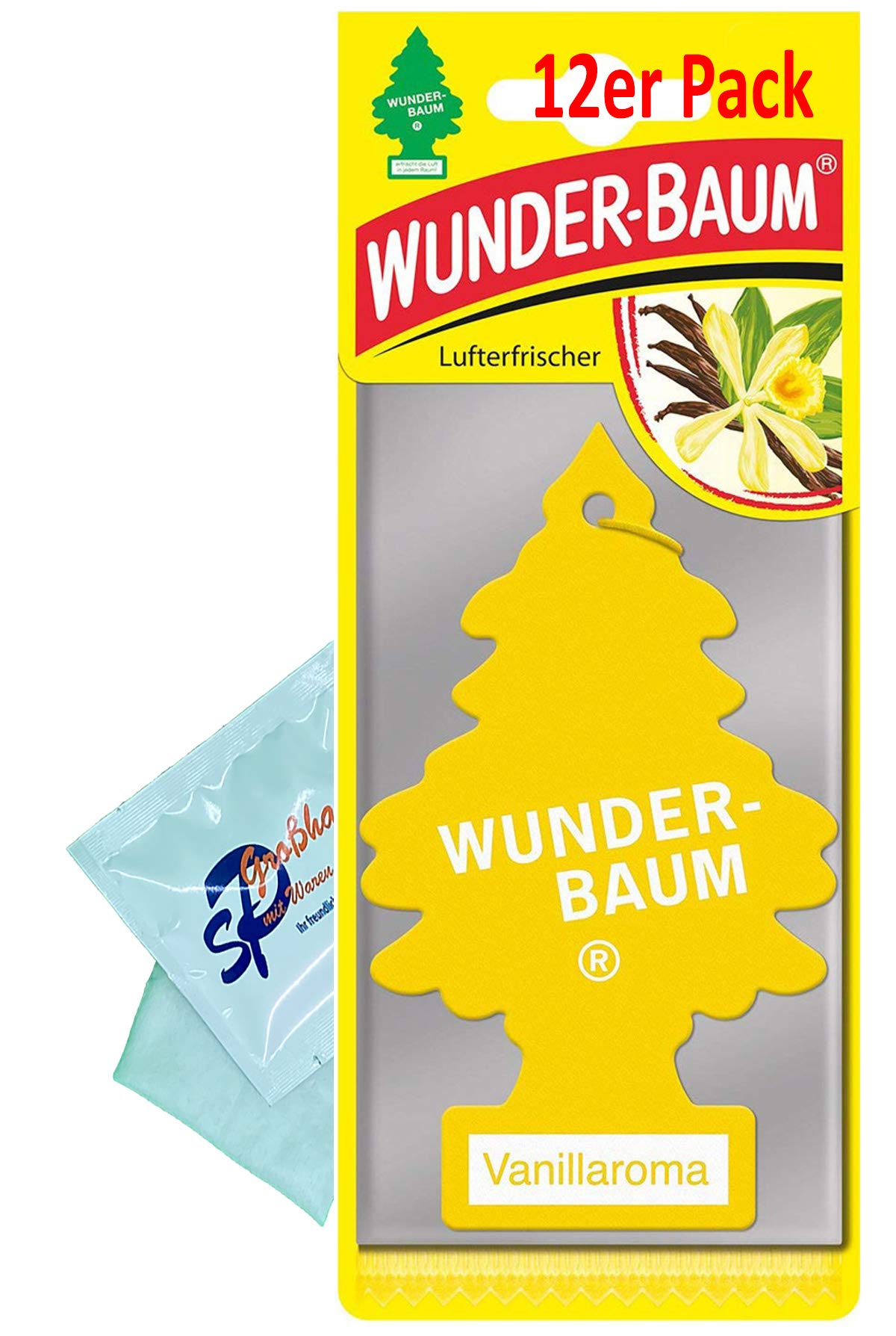 12 Stück Vanille Wunder-Baum Lufterfrischer Duftbaum inkl. 1 x Glasreinigungstuch von SP Großhandel Gratiszugabe (Vanille) von Wunderbaum