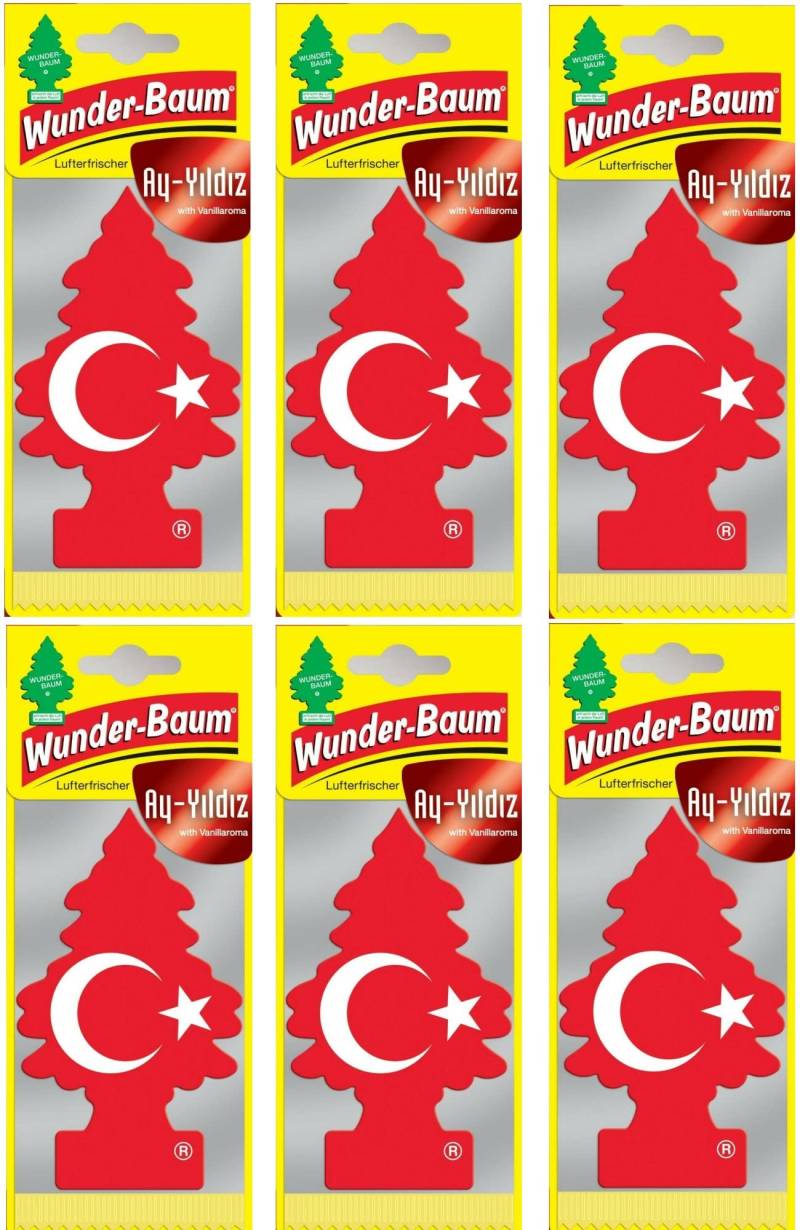 6 Stück HAVA spreyi koku ağacı Ay Yildiz Türkische Flagge (Vanille) Wunder-Baum Lufterfrischer Duftbaum inkl. 1 x Glasreinigungstuch von SP Großhandel Gratiszugabe (Ay Yildiz) (6) von Wunderbaum