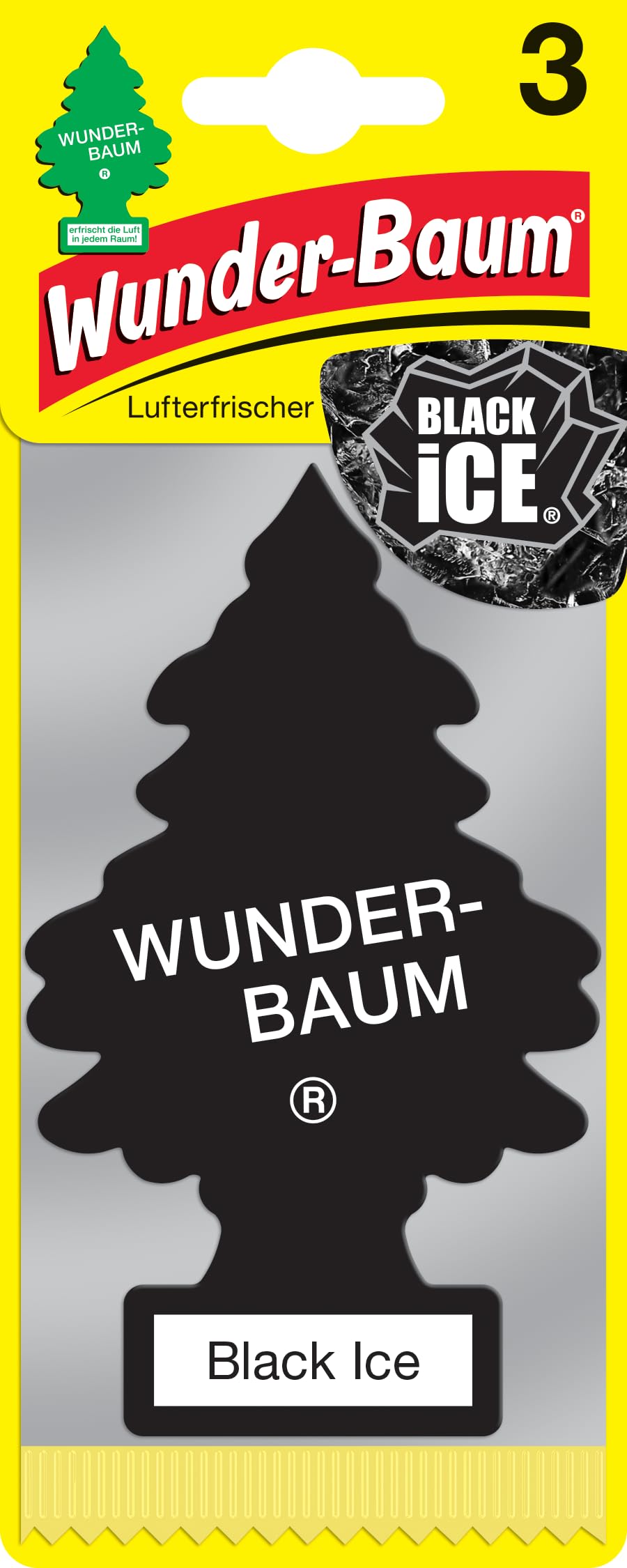 WUNDER-BAUM Auto-Lufterfrischer I Anhänger für langanhaltenden Duft im Auto oder zu Hause I Black Ice, 3 Stück von WUNDER-BAUM