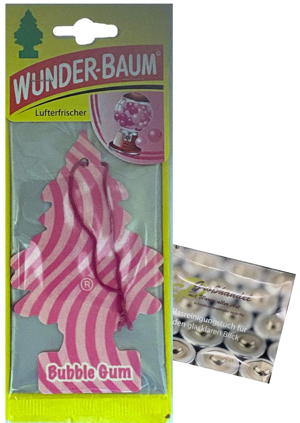 Wunderbaum 24er-Box Original Lufterfrischer Bubble Gum Duftbaum inkl. 1 x Glasreinigungstuch von SP Großhandel Gratiszugabe von WUNDER-BAUM