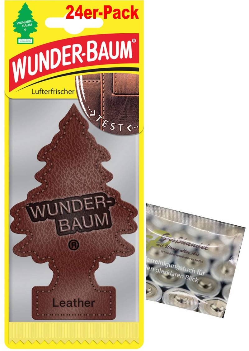Wunderbaum 24er-Box Original Lufterfrischer Leder/Leather (vormals Echtleder) Duftbaum inkl. 1 x Glasreinigungstuch von SP Großhandel Gratiszugabe von Wunderbaum